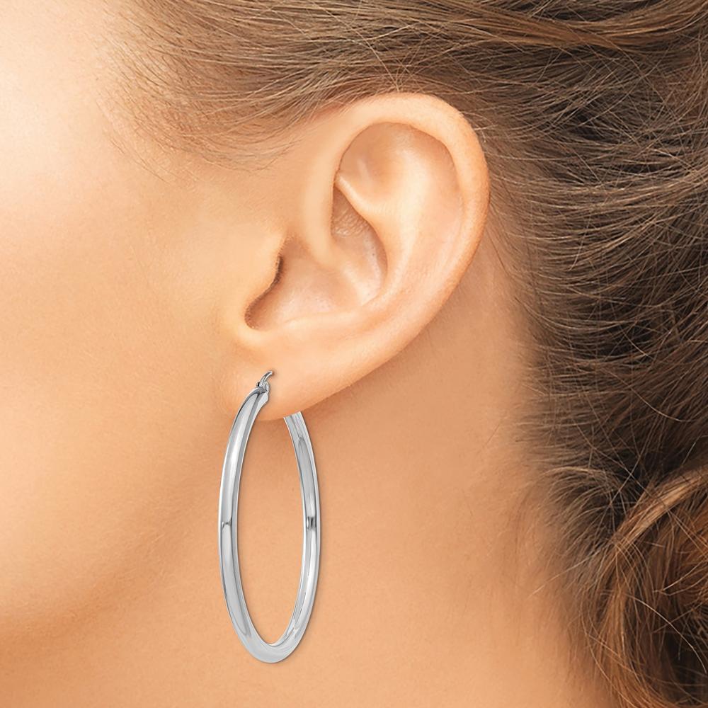 14K White Gold Polished Tube Hoop Earrings - 45mm Length by 0