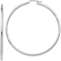 14K White Gold Polished Tube Hoop Earrings - 55mm, Lightweight, Rhodium Plated by 0