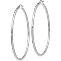 14K White Gold Polished Tube Hoop Earrings - 55mm, Lightweight, Rhodium Plated by 0
