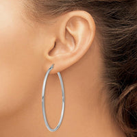 14K White Gold Polished Tube Hoop Earrings - 55mm, Lightweight, Rhodium Plated by 0