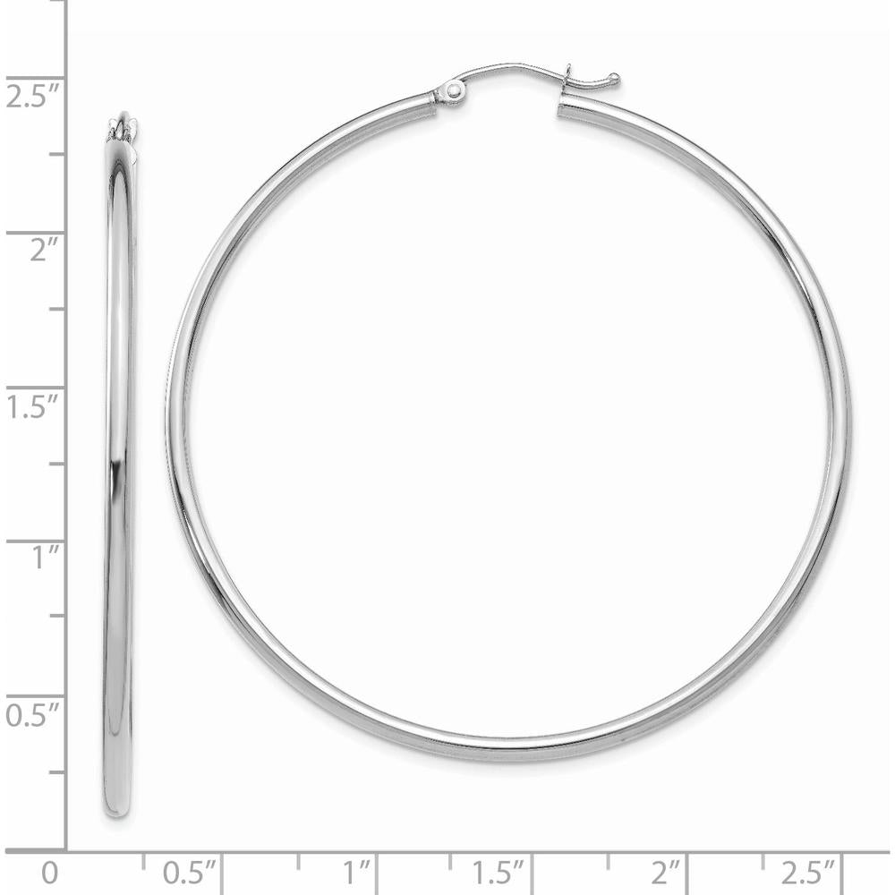 14K White Gold Polished Tube Hoop Earrings - 55mm, Lightweight, Rhodium Plated by 0