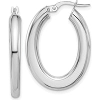 14K White Gold Polished Tube Oval Hoop Earrings - Elegant Design with Rhodium Plating by 0