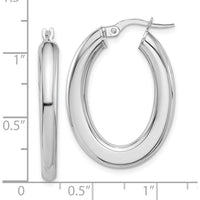 14K White Gold Polished Tube Oval Hoop Earrings - Elegant Design with Rhodium Plating by 0