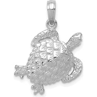 14K White Gold Polished Turtle Pendant with Textured Detailing - Open Back Design by Oro Pregiato