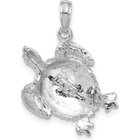 14K White Gold Polished Turtle Pendant with Textured Detailing - Open Back Design by Oro Pregiato