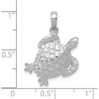 14K White Gold Polished Turtle Pendant with Textured Detailing - Open Back Design by Oro Pregiato