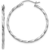 14K White Gold Polished Twist Hoop Earrings - 26mm Length by 0