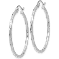 14K White Gold Polished Twist Hoop Earrings - 26mm Length by 0