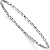 14K White Gold Polished Twisted 2.50mm Slip-on Round Bangle Bracelet by Oro Pregiato