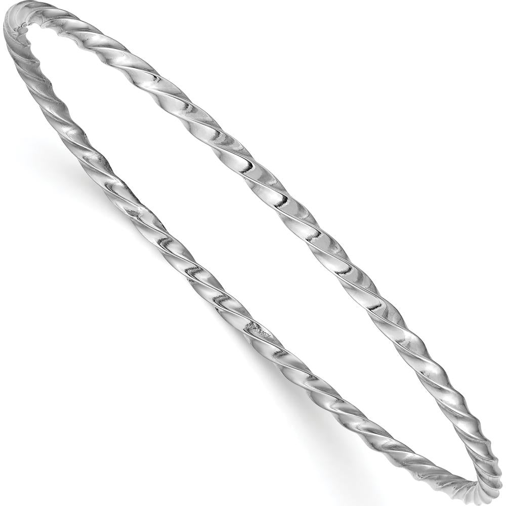 14K White Gold Polished Twisted 2.50mm Slip-on Round Bangle Bracelet by Oro Pregiato