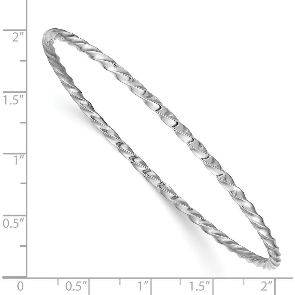 14K White Gold Polished Twisted 2.50mm Slip-on Round Bangle Bracelet by Oro Pregiato