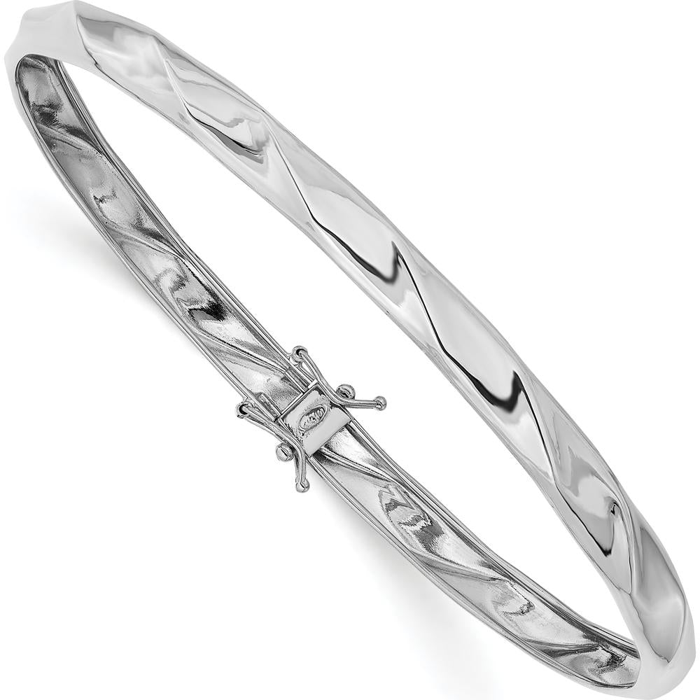 14K White Gold Polished Twisted 5.00mm Flexible Bangle Bracelet with Box Catch Clasp by Oro Pregiato
