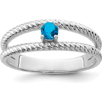 14K White Gold Polished Twisted Band Ring with Blue Sapphire Gemstone by Oro Pregiato