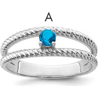 14K White Gold Polished Twisted Band Ring with Blue Sapphire Gemstone by Oro Pregiato