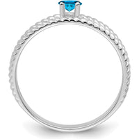 14K White Gold Polished Twisted Band Ring with Blue Sapphire Gemstone by Oro Pregiato