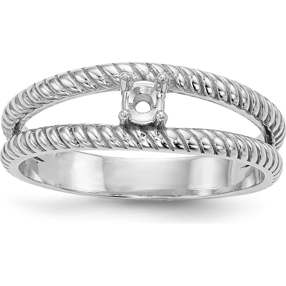 14K White Gold Polished Twisted Band Ring with Blue Sapphire Gemstone by Oro Pregiato