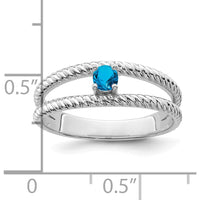 14K White Gold Polished Twisted Band Ring with Blue Sapphire Gemstone by Oro Pregiato