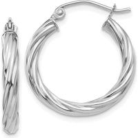 14K White Gold Polished Twisted Hoop Earrings - 21.5mm by 0