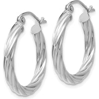 14K White Gold Polished Twisted Hoop Earrings - 21.5mm by 0