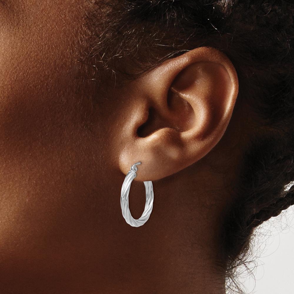 14K White Gold Polished Twisted Hoop Earrings - 21.5mm by 0