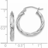 14K White Gold Polished Twisted Hoop Earrings - 21.5mm by 0