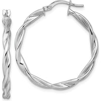 14K White Gold Polished Twisted Hoop Earrings - 29mm by 0