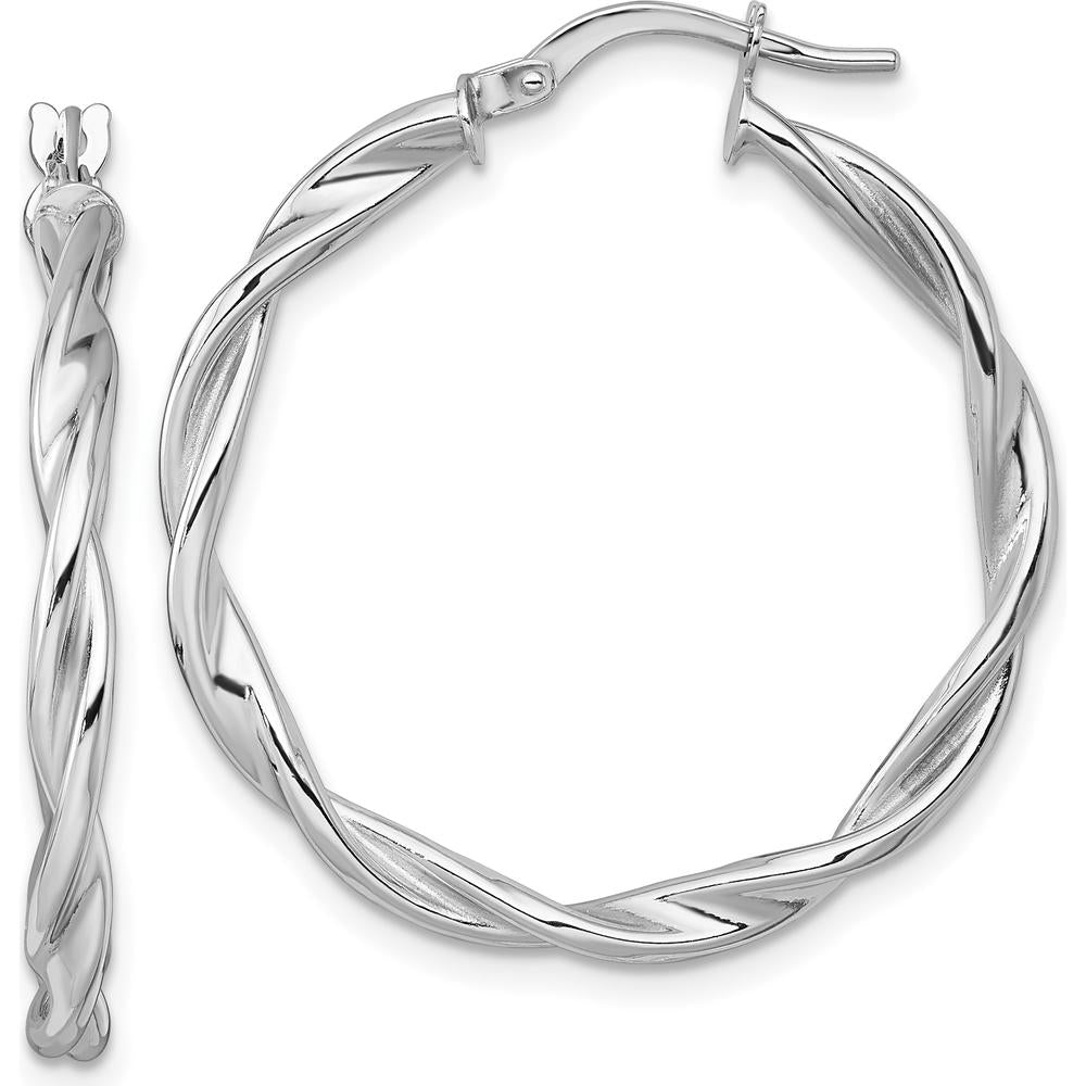 14K White Gold Polished Twisted Hoop Earrings - 29mm by 0
