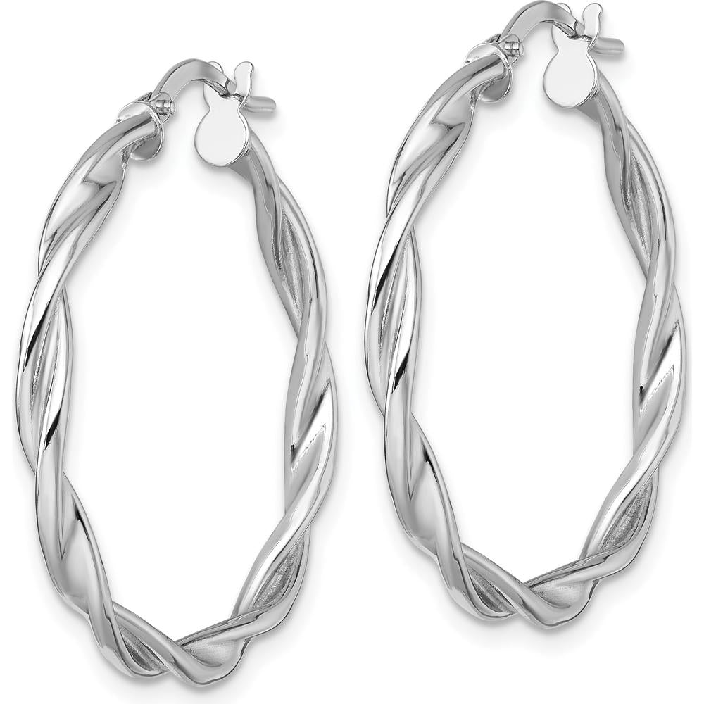 14K White Gold Polished Twisted Hoop Earrings - 29mm by 0