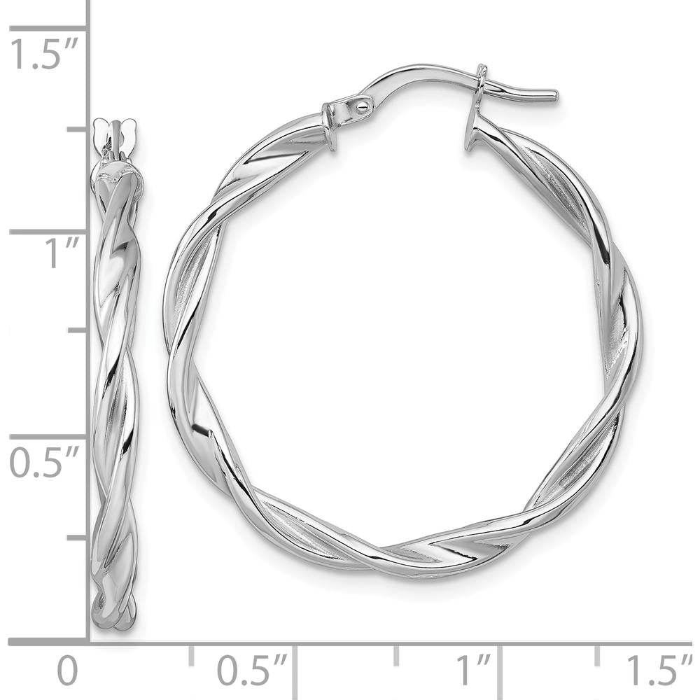 14K White Gold Polished Twisted Hoop Earrings - 29mm by 0
