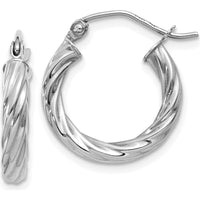 14K White Gold Polished Twisted Hoop Earrings - 3.25mm Width by 0