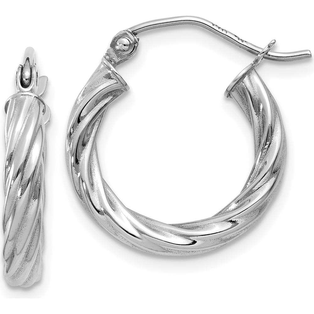 14K White Gold Polished Twisted Hoop Earrings - 3.25mm Width by 0