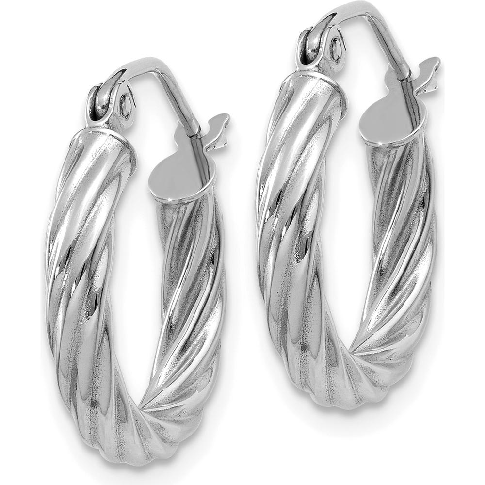 14K White Gold Polished Twisted Hoop Earrings - 3.25mm Width by 0