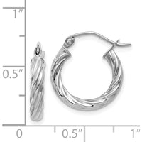 14K White Gold Polished Twisted Hoop Earrings - 3.25mm Width by 0