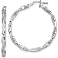 14K White Gold Polished Twisted Hoop Earrings - 37mm Length by 0