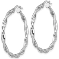14K White Gold Polished Twisted Hoop Earrings - 37mm Length by 0