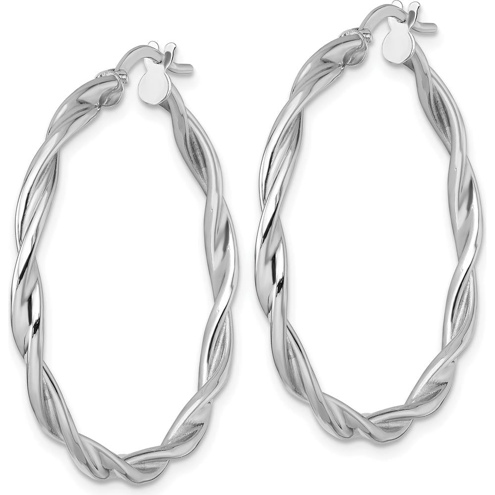 14K White Gold Polished Twisted Hoop Earrings - 37mm Length by 0