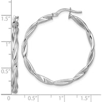 14K White Gold Polished Twisted Hoop Earrings - 37mm Length by 0