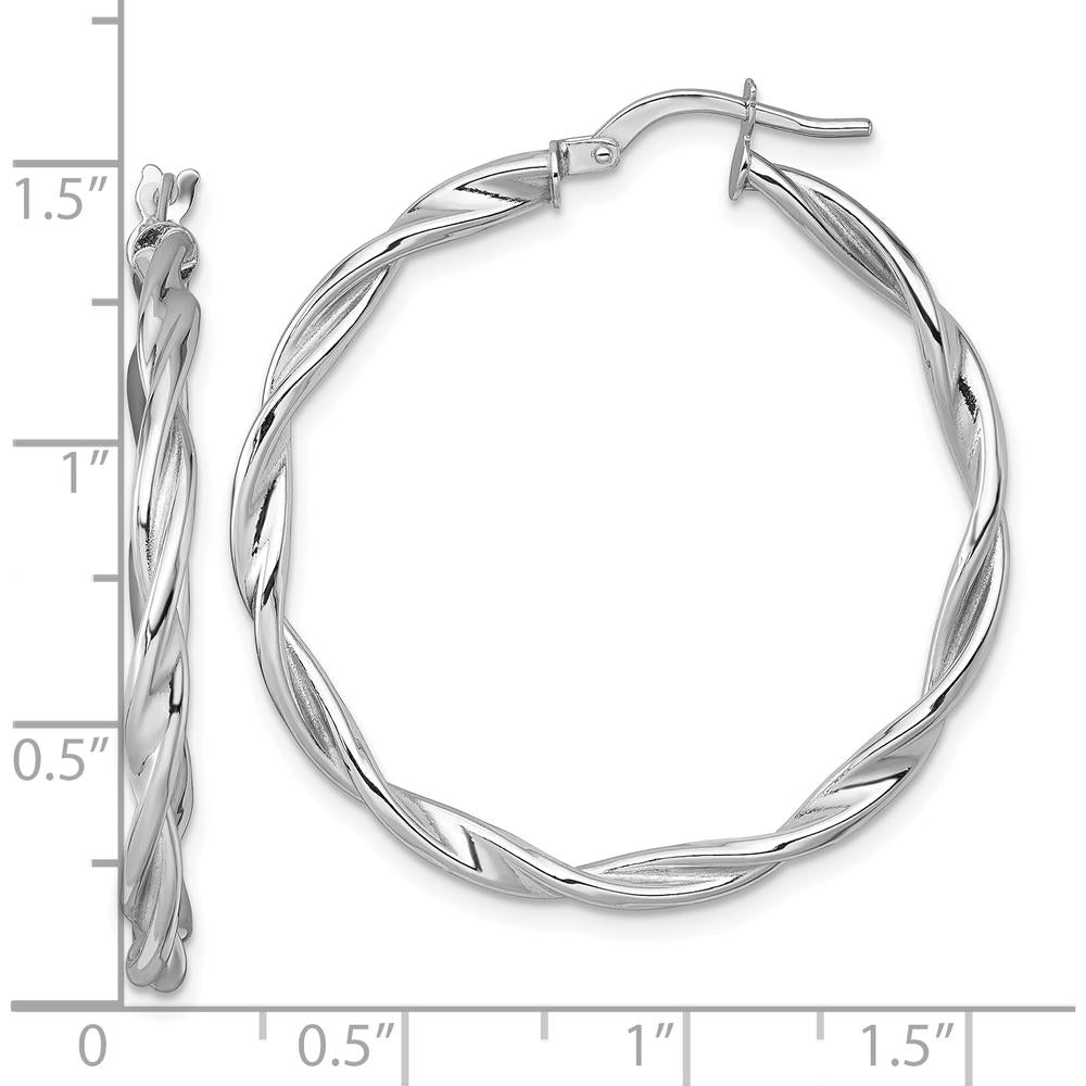 14K White Gold Polished Twisted Hoop Earrings - 37mm Length by 0