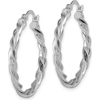 14K White Gold Polished Twisted Hoop Earrings with Rhodium Finish - 26.5mm Diameter by 0