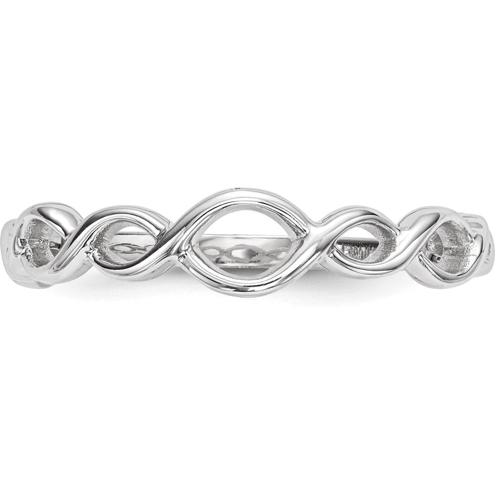 14K White Gold Polished Twisted Loops Fashion Ring - 2mm Band Width, Sizeable Design by 0