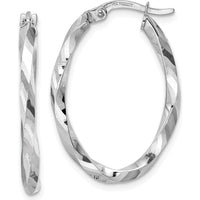 14K White Gold Polished Twisted Oval Hoop Earrings - 28.6mm Length by 0