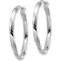 14K White Gold Polished Twisted Oval Hoop Earrings - 28.6mm Length by 0