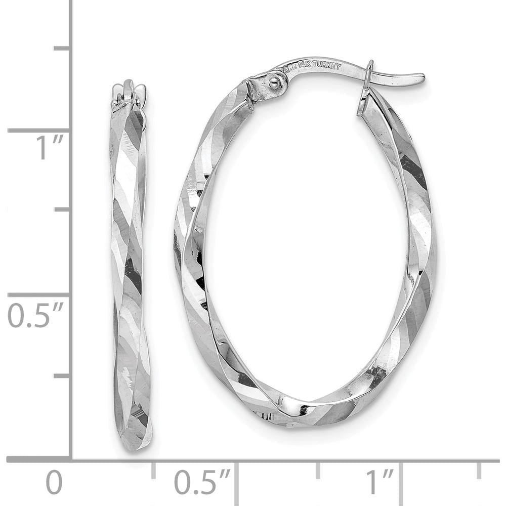 14K White Gold Polished Twisted Oval Hoop Earrings - 28.6mm Length by 0