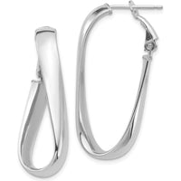 14K White Gold Polished Twisted Oval Hoop Earrings with Omega Clip Back by Oro Pregiato