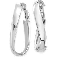 14K White Gold Polished Twisted Oval Hoop Earrings with Omega Clip Back by Oro Pregiato