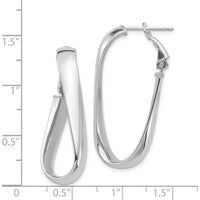 14K White Gold Polished Twisted Oval Hoop Earrings with Omega Clip Back by Oro Pregiato