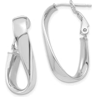 14K White Gold Polished Twisted Oval Omega Back Hoop Earrings by Oro Pregiato