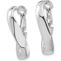 14K White Gold Polished Twisted Oval Omega Back Hoop Earrings by Oro Pregiato