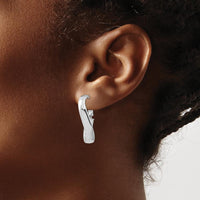 14K White Gold Polished Twisted Oval Omega Back Hoop Earrings by Oro Pregiato