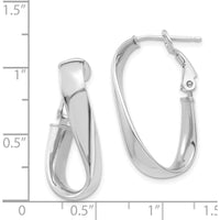 14K White Gold Polished Twisted Oval Omega Back Hoop Earrings by Oro Pregiato